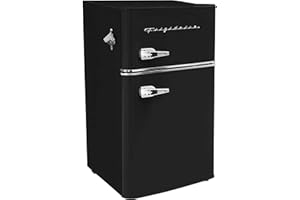 Frigidaire Retro Compact Fridge Freezer Combo, 3.1 cu. ft. Capacity, Small Top Freezer Refrigerator, Mini Fridge with Built-in Bottle Opener – 19”"D x 20.5"W x 33.5"H (Black)