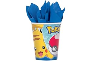 AMSCAN Pokemon Disposable Paper Cups - 9 oz. (Pack of 8) - Vibrant and Fun Drinkware for Celebrations, Birthdays & Events