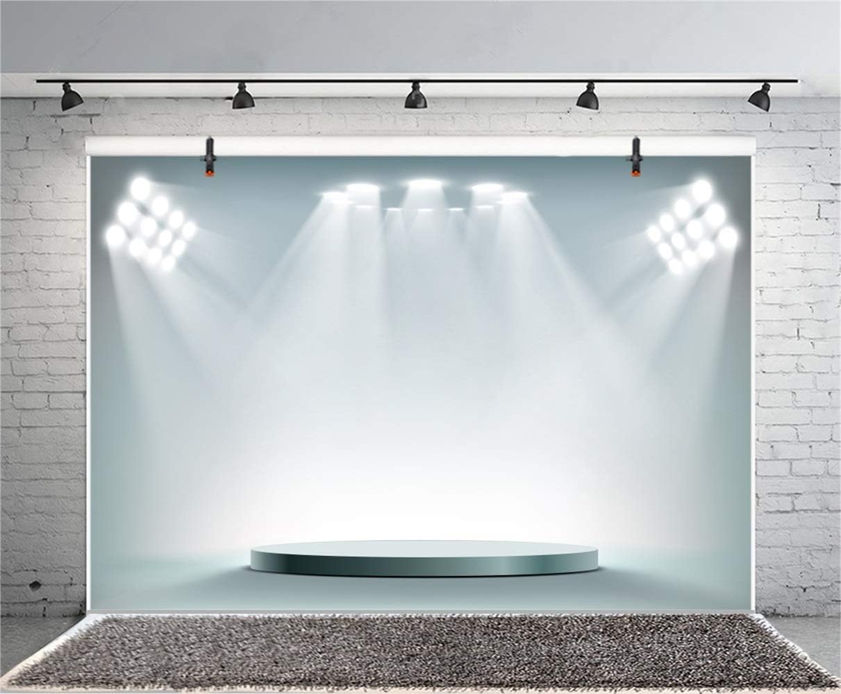 Amazon Com Laeacco 10x6 5ft Bright Performance Stage Backdrop Vinyl Plain White Stage Strong Spotlight Round Platform Background Studio Artistic Portrait Live Show Banner Talent Show Child Adult Shoot Camera Photo