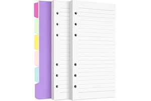 BILLTIGIF A6 Refill Paper Planner Inserts, 6-Hole Loose Leaf Paper, College Ruled Loose Leaf with Binder Dividers, Punched Notebook Refills for 6-Ring Refillable Binder, 240 Pages, White