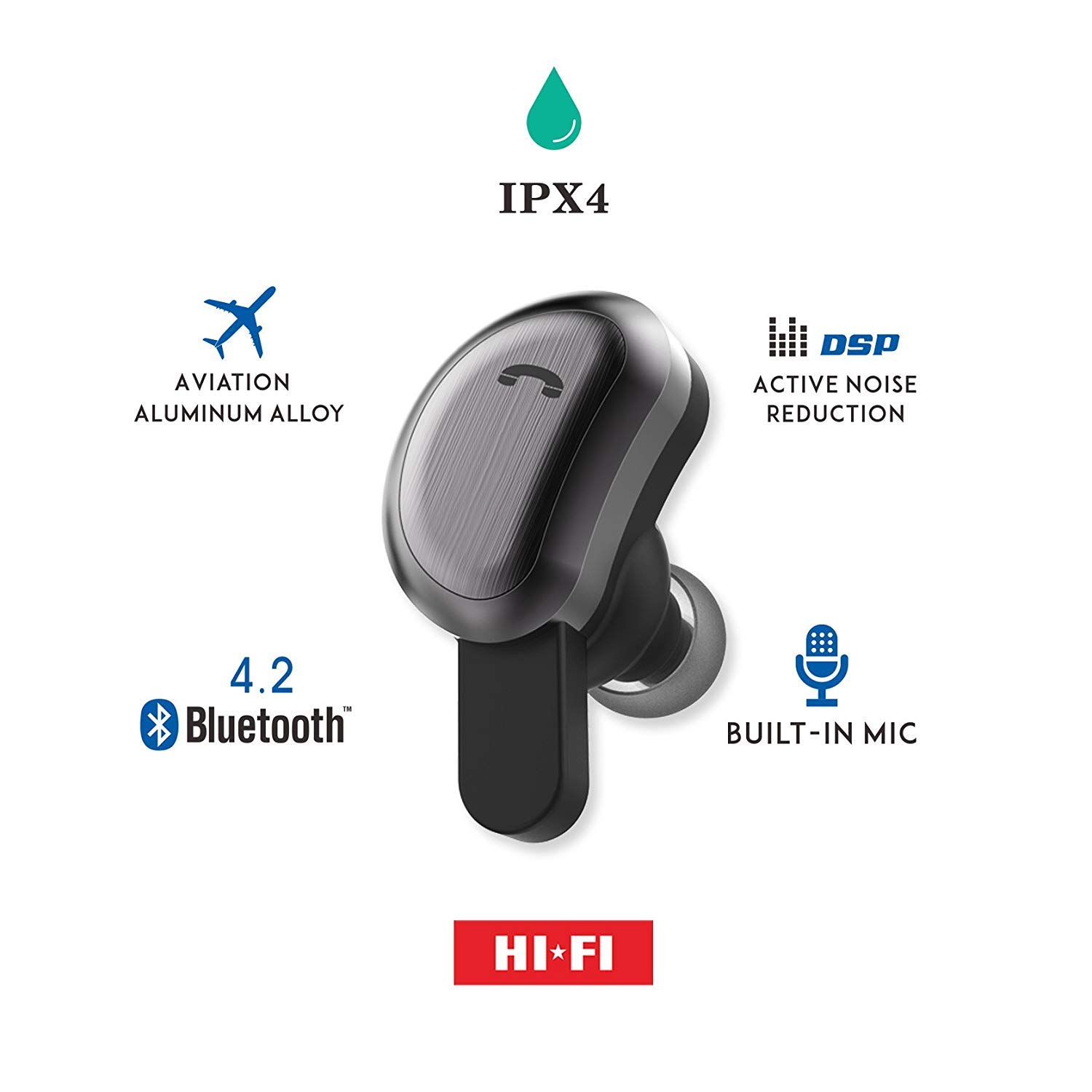 True Wireless Bluetooth Earbuds, MAOKOT Cordless Stereo Headphones Mini Twins TWS Headsets, Noise Cancelling Sweatproof Hands Free In-Ear Earphones for iPhone, ipad and Smartphones