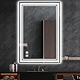 COLMERD 24 x 36'' LED Mirror for Bathroom Anti-Fog 3 Colors Dimmable Bathroom Mirror with Lights Brightness Lighted Vanity Mirror Wall Mounted Memory Touch Sensor Horizontal/Vertical Home Decor
