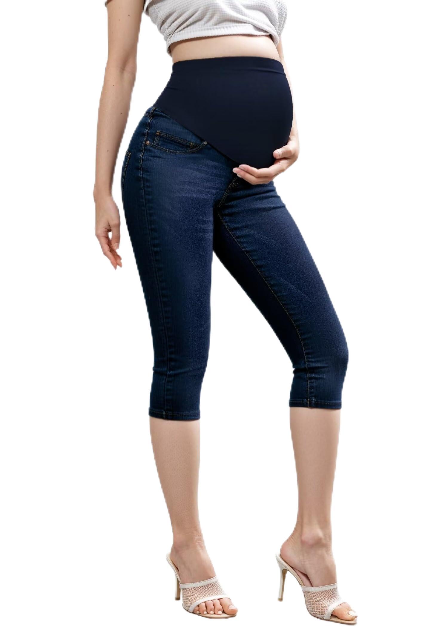Photo 1 of & Company High Waist Maternity Stretch Denim Capri Jeans Slim Boot Cut Fit for Women QM4822S Rinse WASH XL