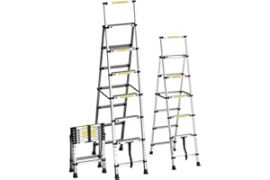 VANDISE 8FT Ladder Telescopic Folding Aluminum Ladder Extension 6+7 Step Lightweight Multi-Purpose Portable Ladder Heavy Duty with Anti-Slip Rubber Feet 330lbs Max Load for Home