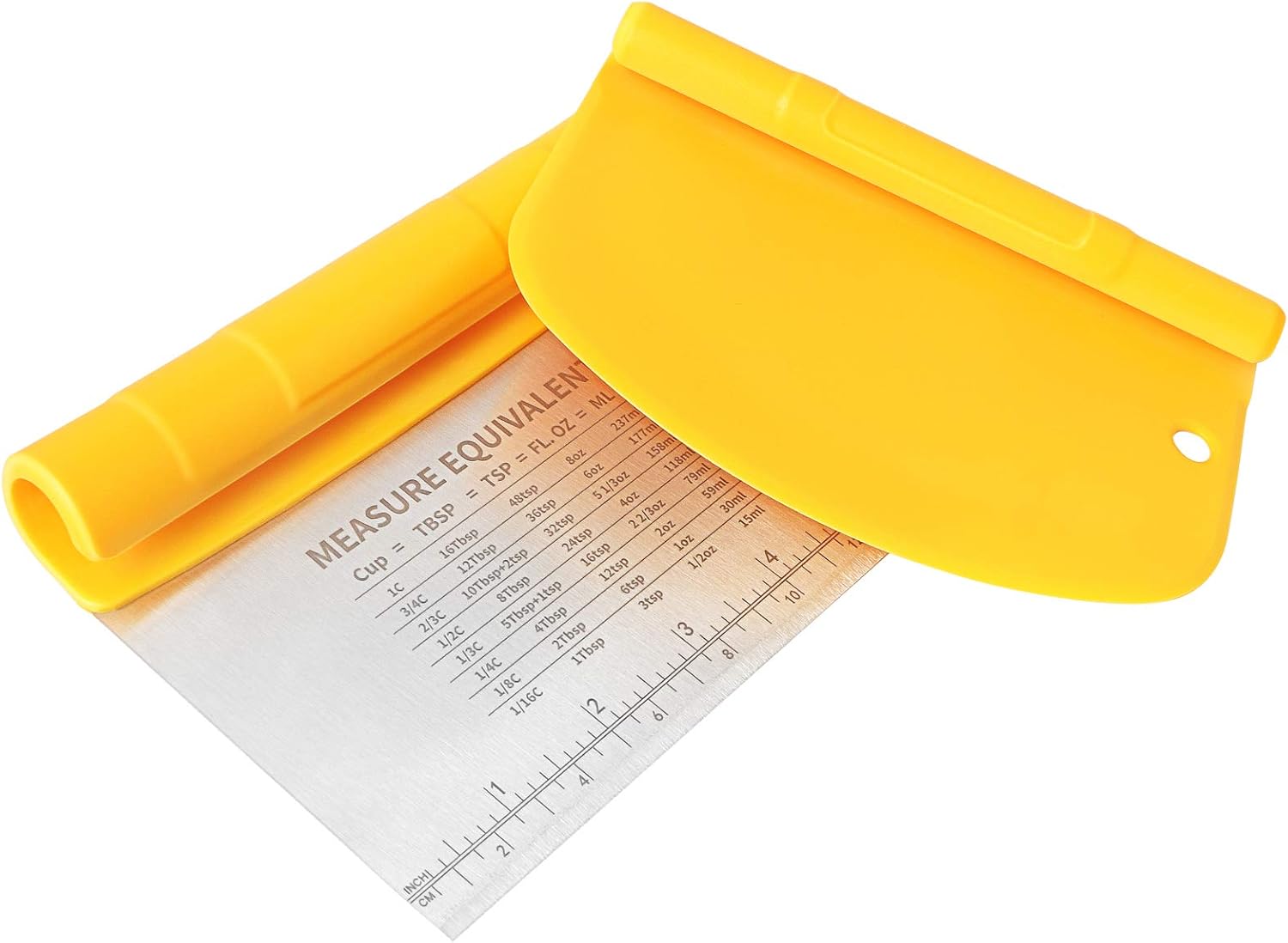 Asdirne Dough Scraper, Stainless Steel Dough Cutter, 2in1 Pastry Scraper, 6 Inch, Yellow