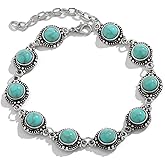 XAM Adjustable Turquoise Beaded Cuff Bracelet for Women Boho Western Cowgirl Bangle Bracelets Anklet Bohemian Vintage Turquoise Bangle Country Concert Jewelry Birthday Gifts