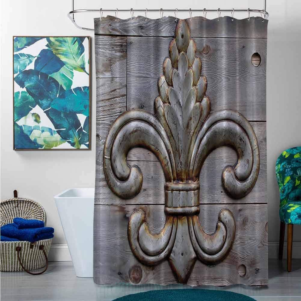 shower curtains white and gold Fleur De Lis Antiques,Peacock Flower Lily Rusty Antiqued Wood Silver Medieval Door Bell French Saints Symbol Rustic,Charcoal,W72" x L72" christmas palm shower curtain