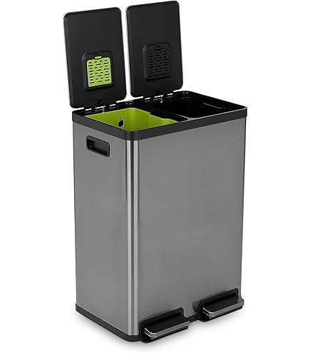 TANGZON Recycling Bins For Kitchen, Vertical Rubbish Waste Separation System With Middle Drawer - View #5