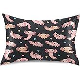 Cute Axolotl Black Pillow Covers Silk Pillowcase for Hair and Skin Breathable Soft Cooling Satin Pillowcase Standard Size Pillow Case for Hot Sleepers Bed Women 20x26in
