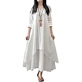 R.Vivimos Women Long Sleeve Cotton Casual Loose Plus Size Irregular Long Dresses