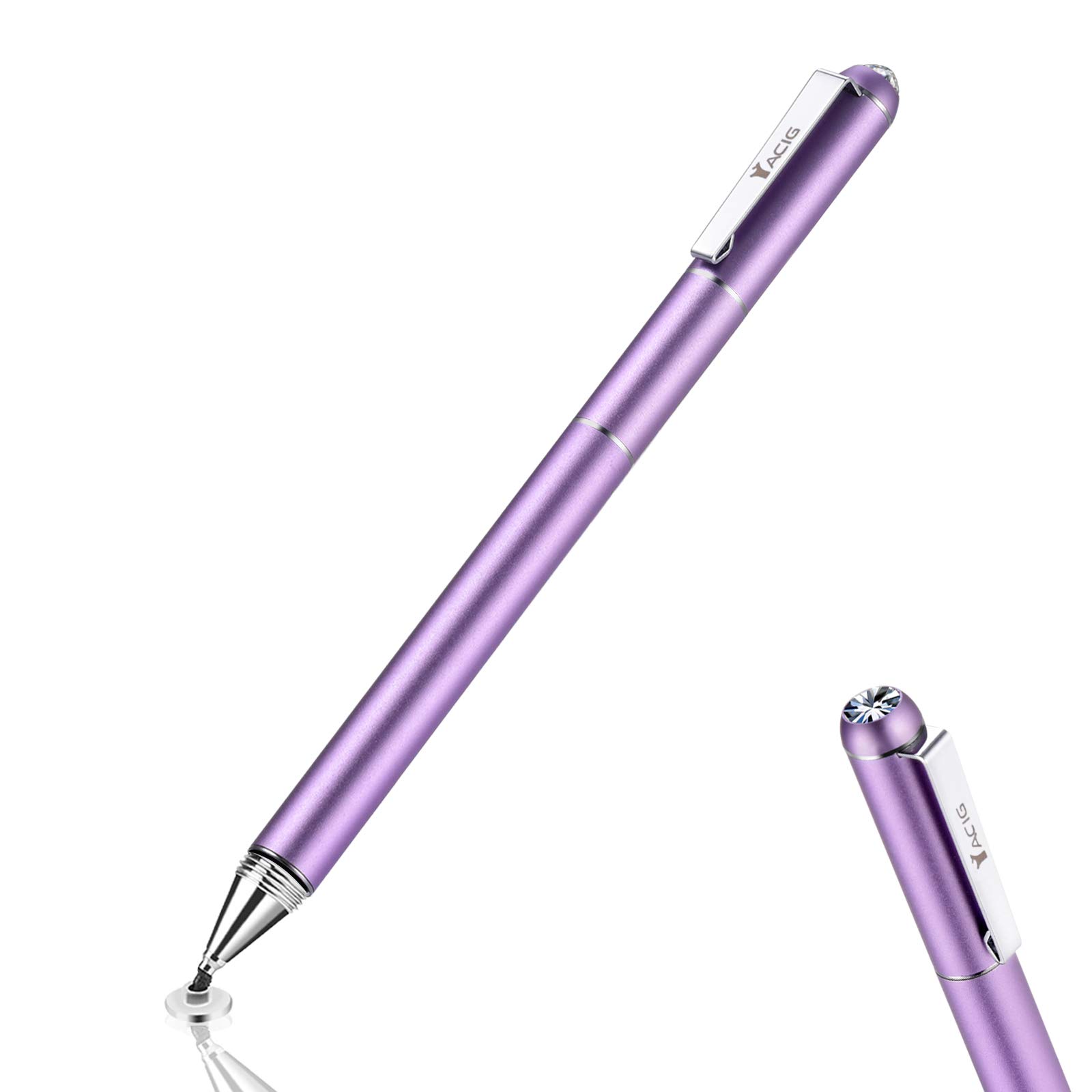 Capacitive Stylus Pen, 4-in-1 High Sensitivity and Precision Touch Screen Stylus Clear Disc Tip,Black Rubber Tip &Mesh Fiber Tip Compatible with Universal Touch Screen Device, Purple with Diamond