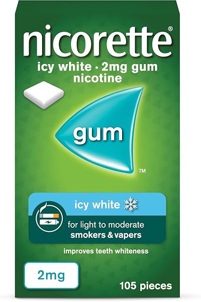 Nicorette Icy White 2 mg Gum (105 Pieces) Nicotine Replacement Stop Smoking Aid
