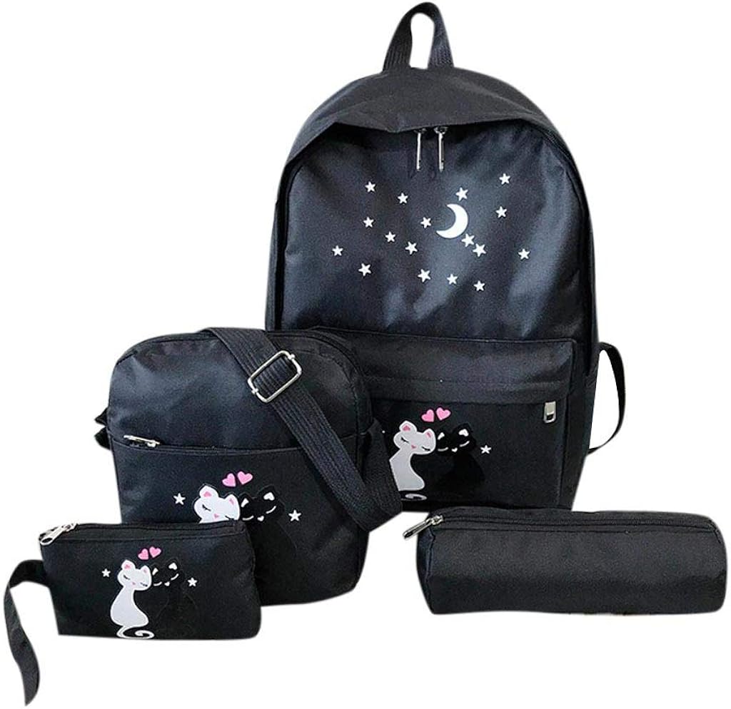Cat Print School Backpack 3 Piece Set For Boy Girl Bookbag