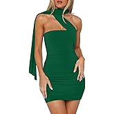 oten Women's Tube Dress with Scarf Tight Ruched Bodycon Short Club Y2k Night Out Party Mini Dresses