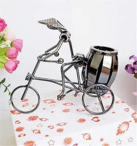 Adornos Figuras Regalos Sombrero De Paja De Metal Hombre De Bicicleta