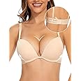 Upushall Push Up Padded Bra Plunge T-Shirt Bras for Women Add 2 Cup Sizes