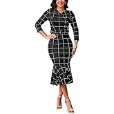 Women's Church Dress Formal Long Sleeve Vintage Ruffle Wrap Work Midi Pencil Dresses