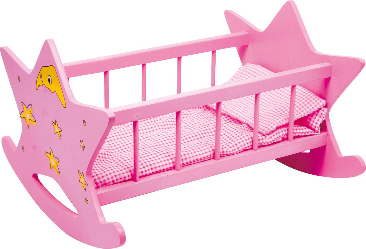 small foot 2865 Wooden doll cradle "Star", pink with moon and stars, for dolls up to 45 cm, from 3 years old