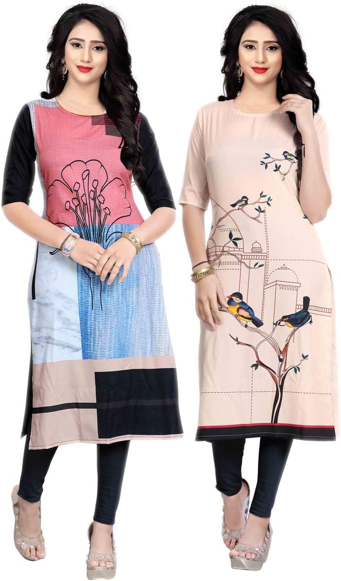 Navlik Women's Crepe Straight Kurta (Pack of 2)