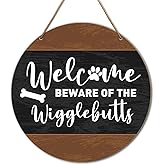 Funny Dog Welcome Sign Decor for Front Door, Beware of The Wigglebutts Welcome Wood Hanging Sign for Home Entryway Yard Wall, Dog Lover Gifts for Women Men