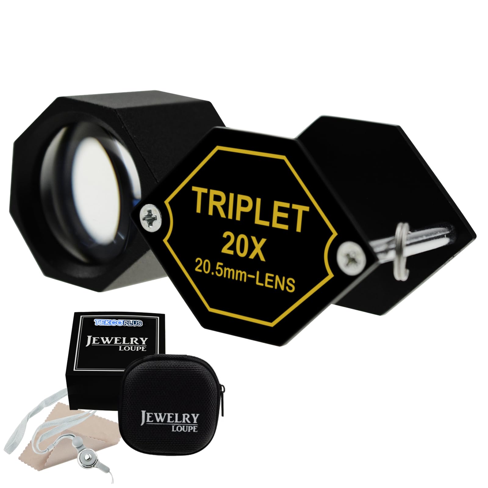 20x Magnification Jewelry Gem Loupe 20.5mm Optical Glass Magnifiers Portable Handheld Magnifying Tool Jeweler Stamp & Coin Collectors Foldaway And Black Frame Design Metal Body