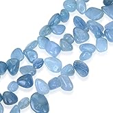 Adabele 15 Inch Natural Blue Aquamarine Gemstone Petal Keishi Loose Beads 10mm-20mm Free Form Gem Stone Drops for Craft Jewelry Making GZ6-44