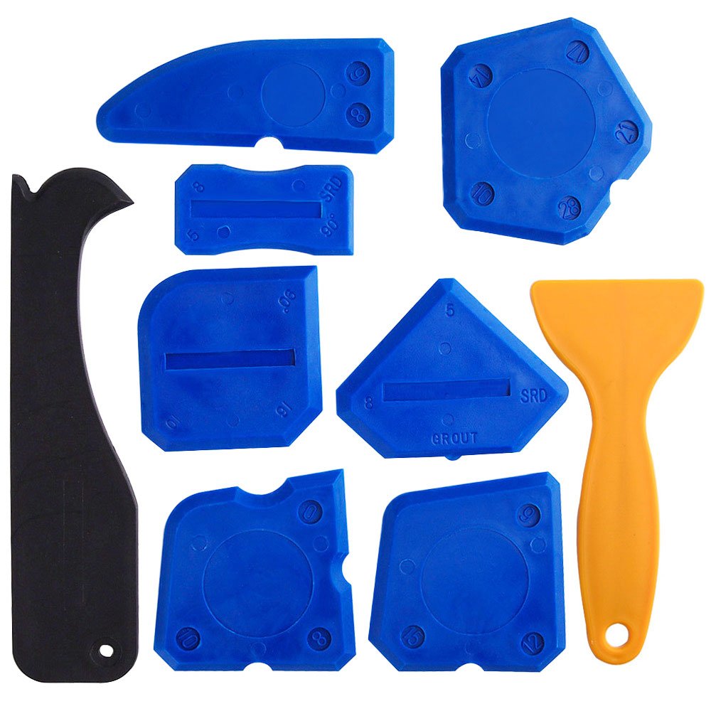 Kuuqa 9 Pieces Caulking Tool Kit Silicone Sealant Finishing Tools Caulk Remover Board for Bathroom Kitchen Room and Frames — image 1