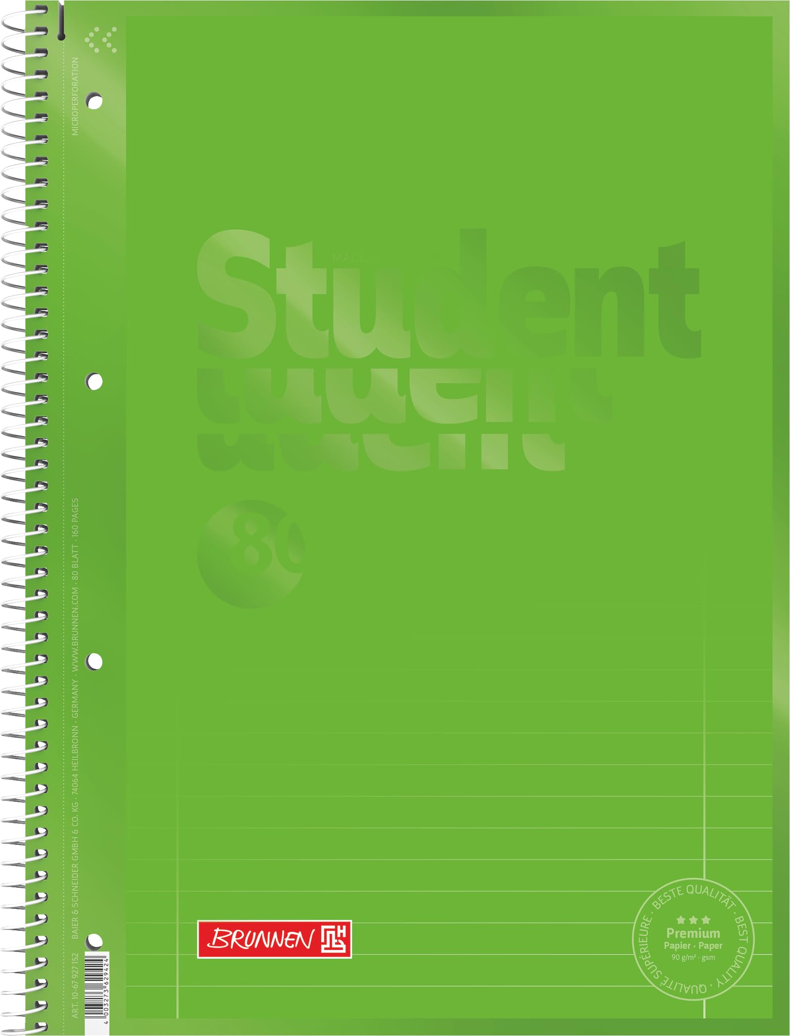 Brunnen 1067927126 Colour Code Student Notepad (A4 Ruled, line Style 27, 90 g/m², 80 Pages) Kiwi grün