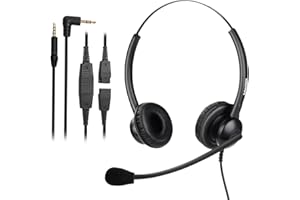 MAIRDI Call Center Headset with 2.5mm & 3.5mm Connector for Deskphone Cell Phone PC Laptop, Office Telephone Headset with Microphone Noise Canceling for Panasonic AT&T Vtech Cordless DECT Phone for Polycom