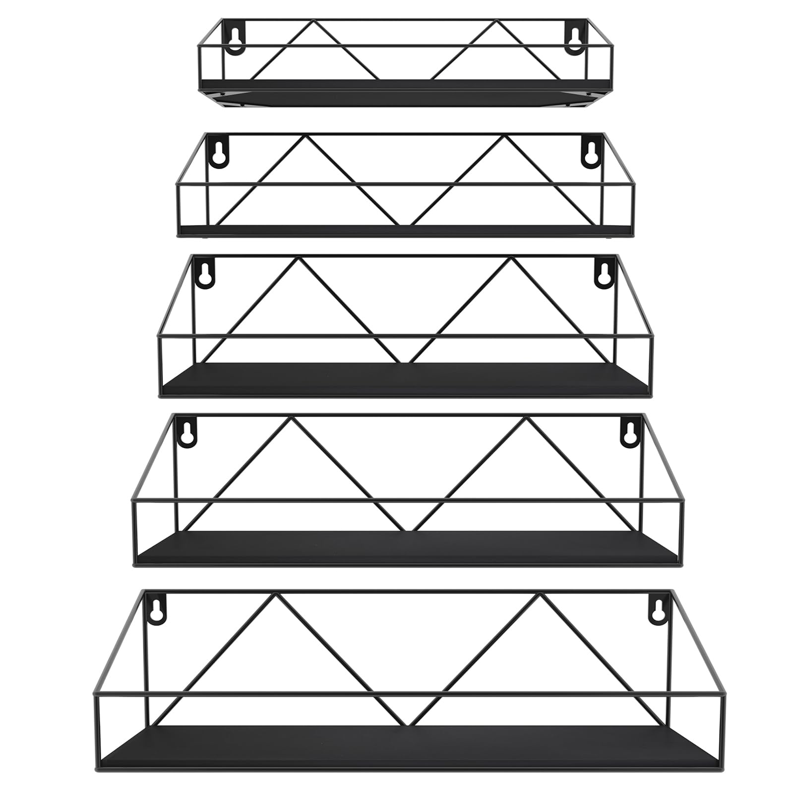 HORLIMER Black Wall Mounted Shelves Set of 5 - Sturdy and Decorative Storage Floating Shelves for Kitchen Living Room Bathroom