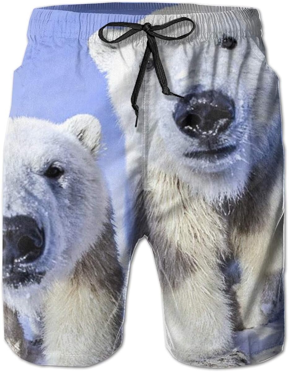Baby Animals Polar Bear Men Boys Beach Board Shorts Adjustable Drawstring Quick Dry Sports