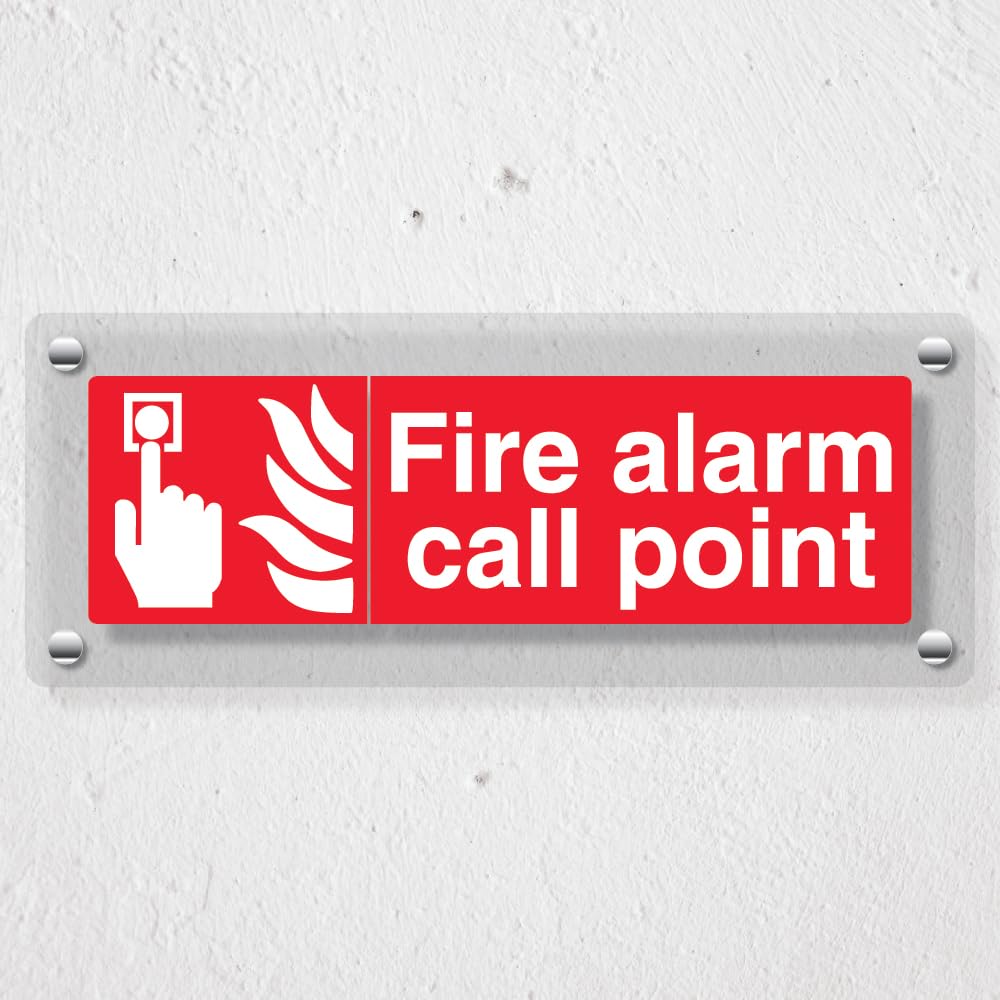 V Safety Fire Alarm Call Point - Landscape - 300 x 100 mm - Acrylic Perspex Cast Clear Safety Sign