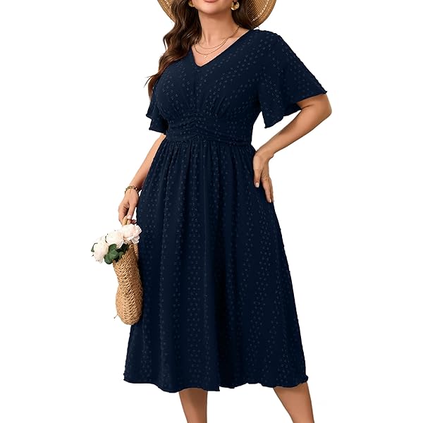AMAGYAA Women's Navy Polka Dot Midi Dress X-Large Blue at Amazon Women's  Clothing store