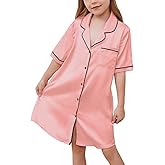 QPANCY Girls Satin Nightgowns Button Down Silky Sleepwear Pajamas Short Sleeve Princess Night Dresses Loungewear