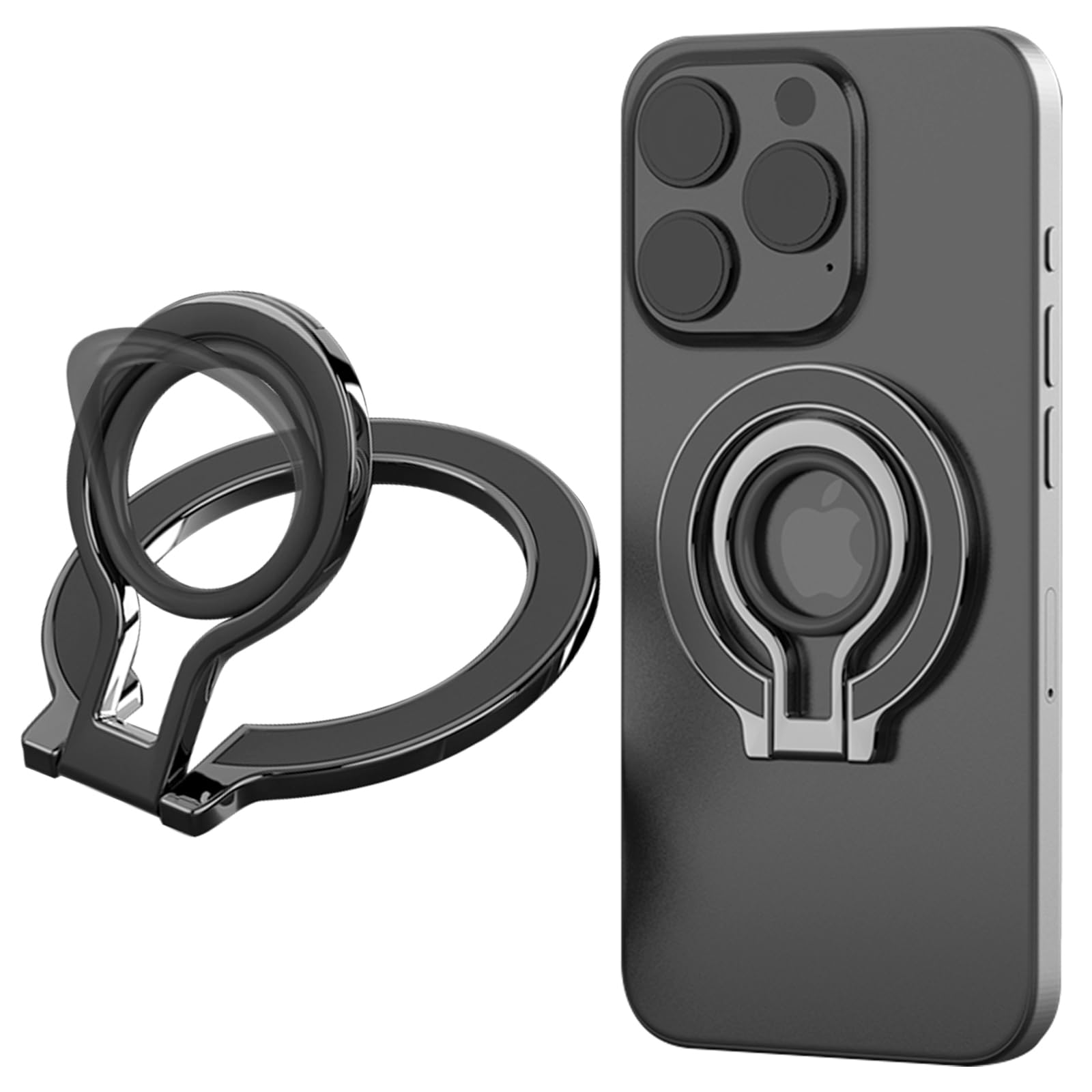 Ysnzaq Phone Magnetic Ring Holder for MagSafe, Two-Sided Magnetic Finger Ring Kickstand With Silicone Finger Grip for iPhone 15/14/13/12 Series & Android Devices. 8D-Black