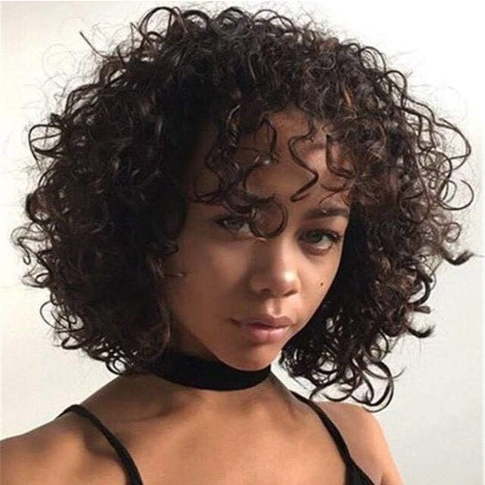 Brazilian Short Curly Human Hair Wigs for Black Women 100% Unprocessed Short Wavy Wigs Side Part Machine Made Non Lace Kinky Curly Wig Virgin Hair Extension natural looking Curly Wave