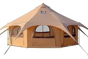 WALDMATE Oxford Tent Bell with Stove Jack 16.4FT Waterproof Wall Tent for Camping Glamping with 8 Mesh Windows Yurt 4 Seasons