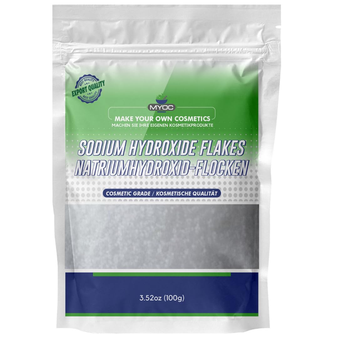 MYOC Sodium Hydroxide Flakes – Cosmetic Grade Lye for Soap Making & DIY Formulations – 3.53oz (100g)