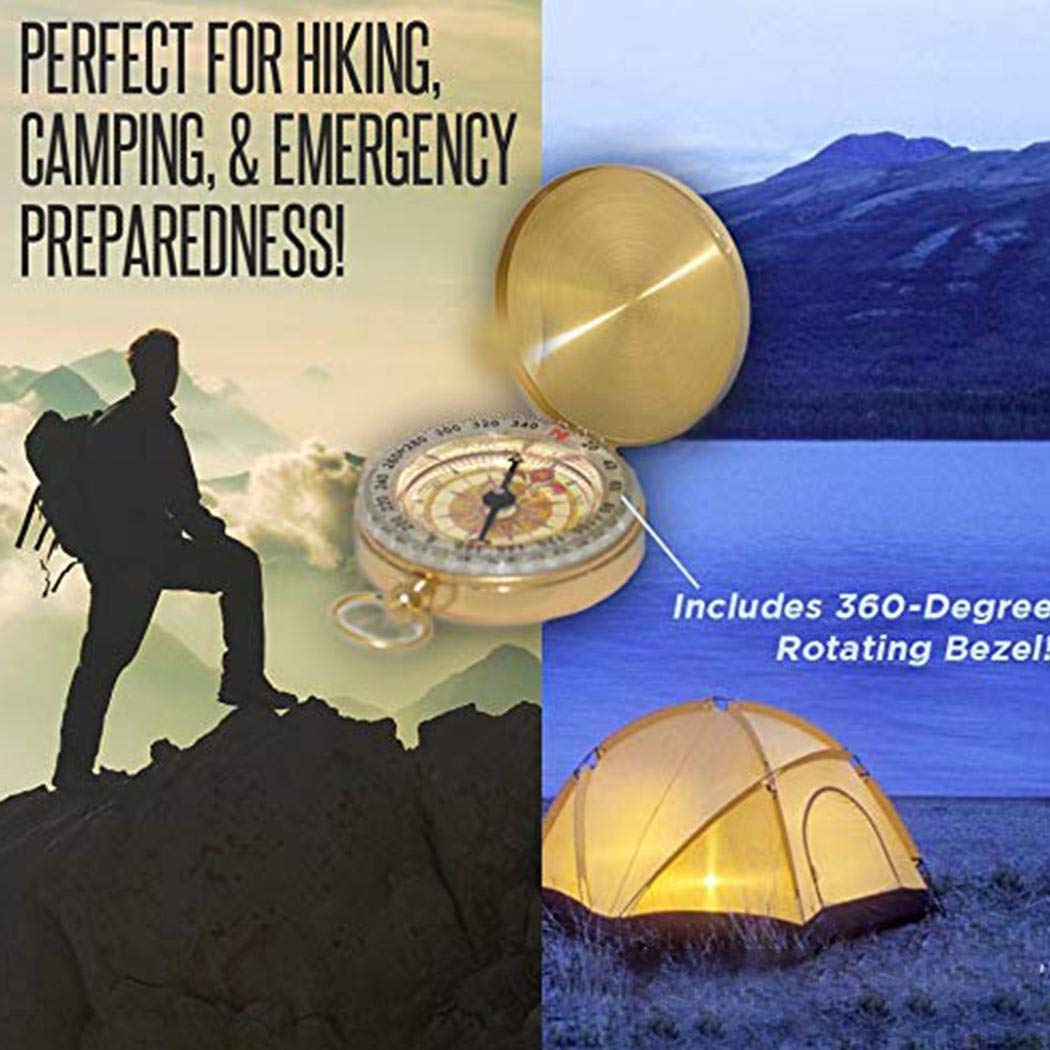 piokikio Classic Pocket Style Copper Clamshell Compass Waterproof Luminous Compass Camping Gear Survival Gear