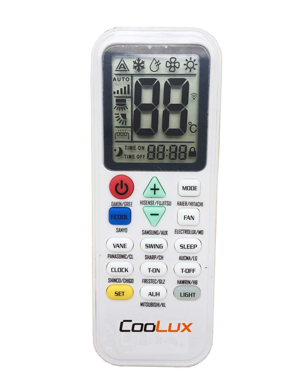 CooLux Universal Air Conditioner Remote Control for Most Brand Big Screen LED Light (Big led)