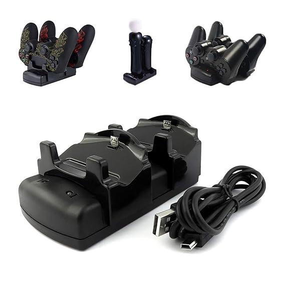 Kailisen Playstation 3 Controller Ladegerät PS3 / PS3 Move / PS4 Dock mit USB Kabel, 2 Port Ladestation DualDock Ladestation 