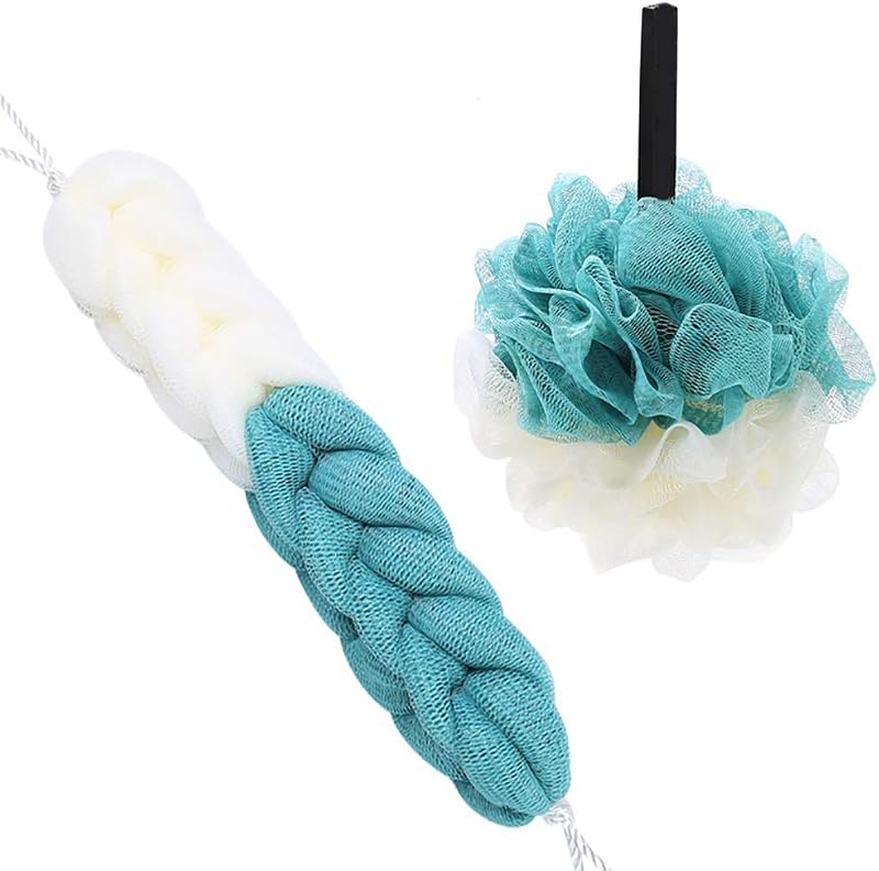 Omenluck 2Pcs Bath Flower Ball Loofah Mesh Stretchable Adult Body Deep Cleaning