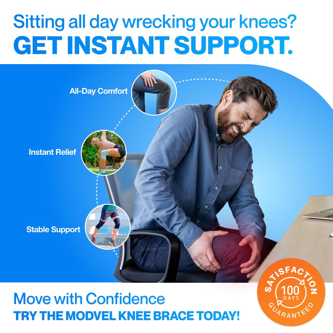 Modvel 2 Pack Knee Brace for Women & Men - Workout Knees Compression Sleeve for Knee Pain Relief Joint Support for ACL, Arthritis, Meniscus Tear Knees Brace for Sports, Rodilleras para Gym Fitness