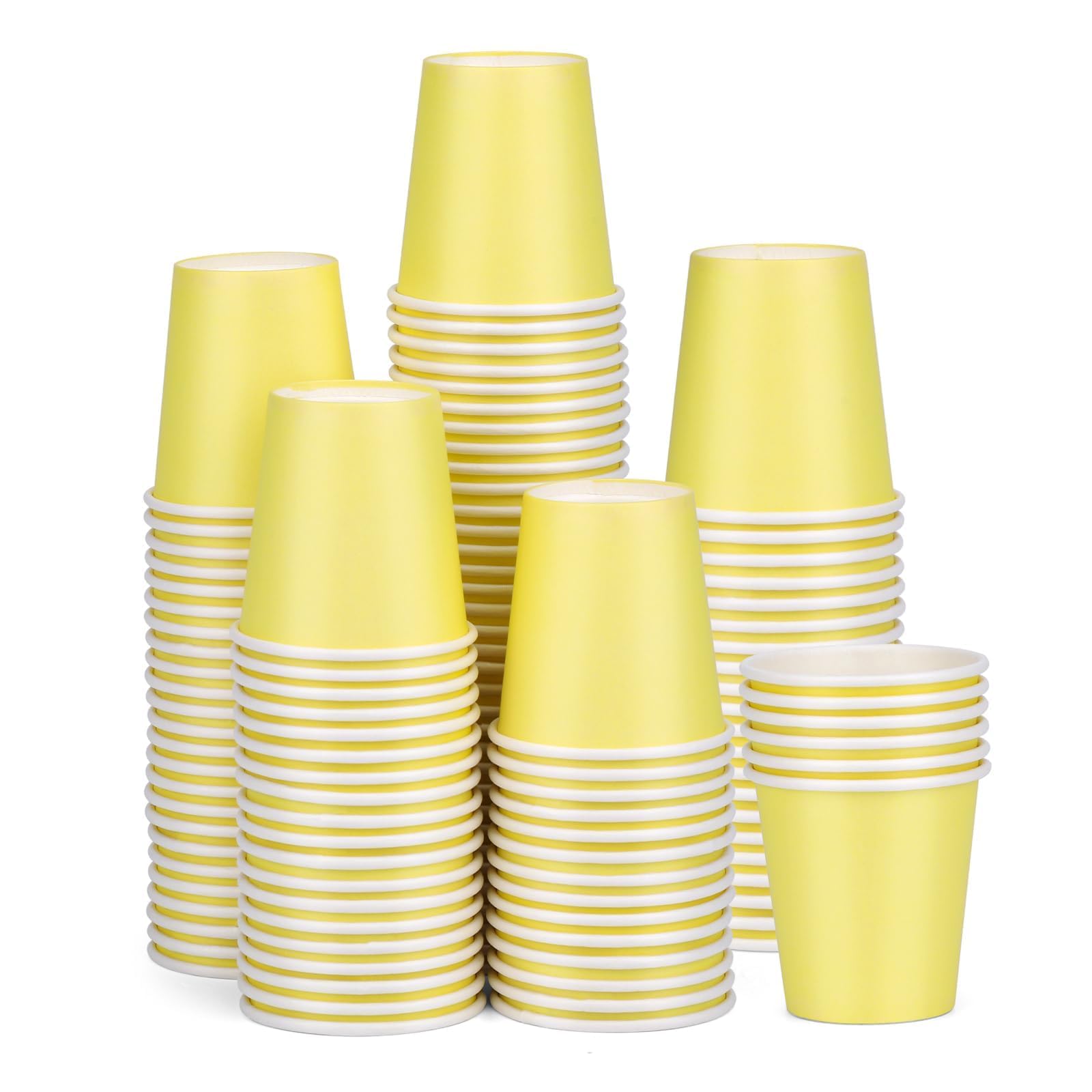 ENCHOL 100 Pack 3 oz Paper Cups, Disposable Bathroom Cups, Mouthwash Cups, Mini Espresso Cups, 3 oz Disposable Paper Cup for Party, Picnic, Office, and Travel (Yellow)