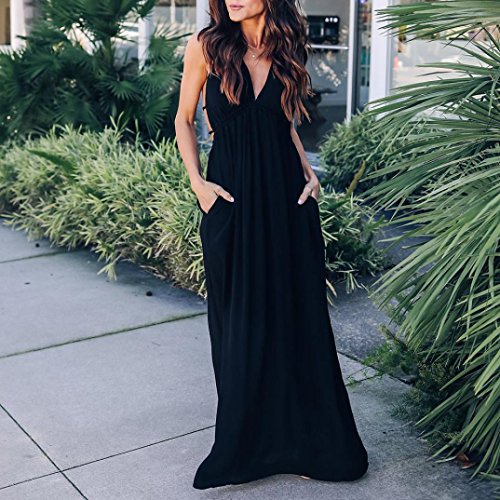 Women Summer Bandage Bodycon Dress Party Cocktail Maxi Long Dress (Black, S) - Thumbnail 3