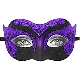 Masquerade Mask for Women Men Couple Venetian Mask Vintage Retro Mask for Halloween Costume Party Mardi Gras (Black Purple)