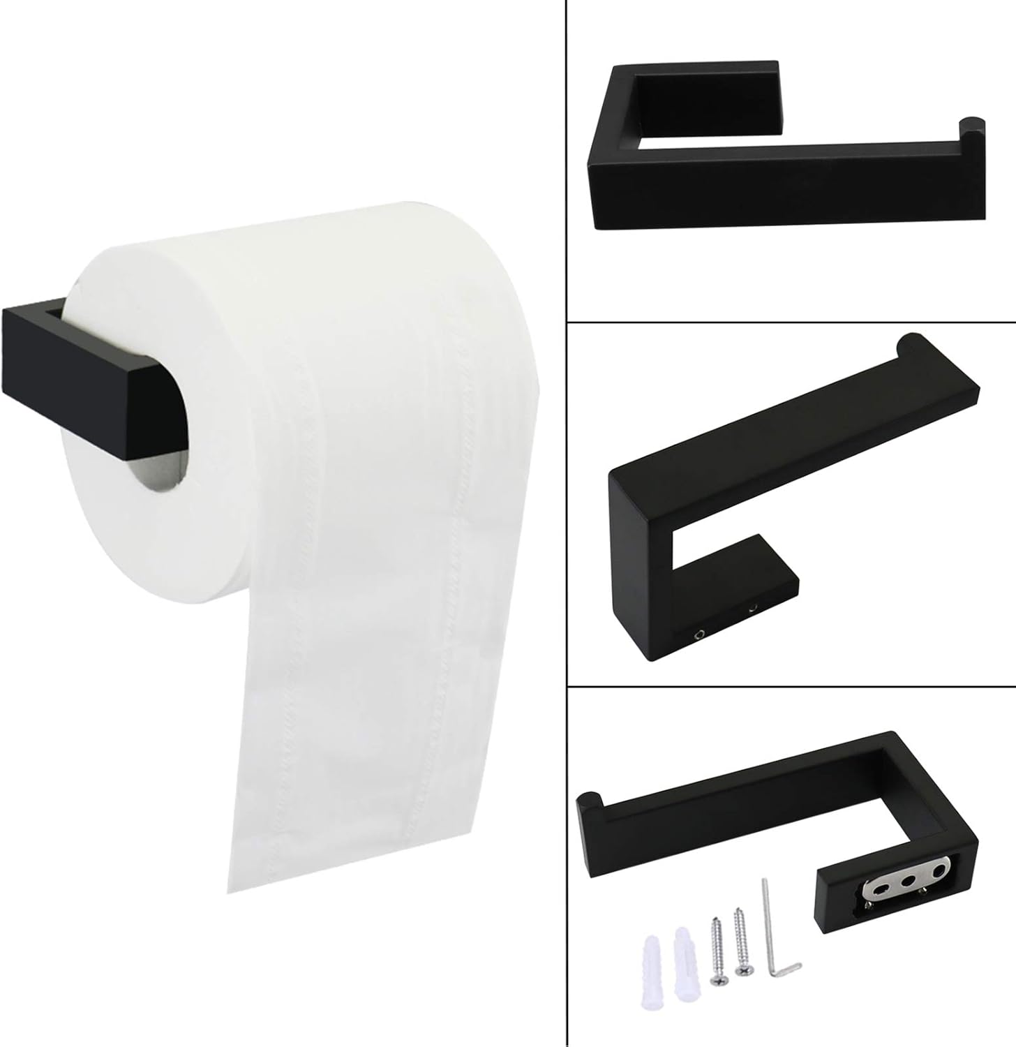 4-Pieces Bathroom Accessories Set Stainless Steel Towel Bar Set Includes 24" Bath Towel Bar & Hand Towel Rack & Toilet Paper Holder & Robe Towel Hooks (Matte Black, 24 inches): Home & Kitchen
