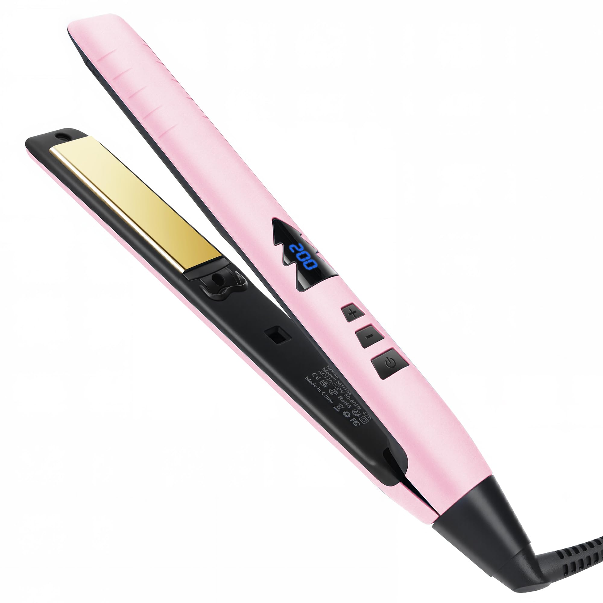 Photo 1 of 1 Inch Hair Straightener, Flat Iron Straightener & Curler 2 in 1, Rapid 15-Second Heat-Up Titanium Ceramic Ionic Dual Voltage Straightener for Less Frizz, Shines and Smooth, Styling Tools (Pink)