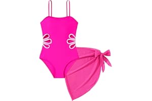 Cuddomper Girls Swimsuit Cut Out One Piece Bathing Suit Adjustable Straps Swimwear with Cover Up Skirt Size 9-16