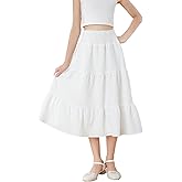 SHENHE Girl's Tiered Midi Skirt Smocked Waist Ruffle Flowy Summer Long Skirt